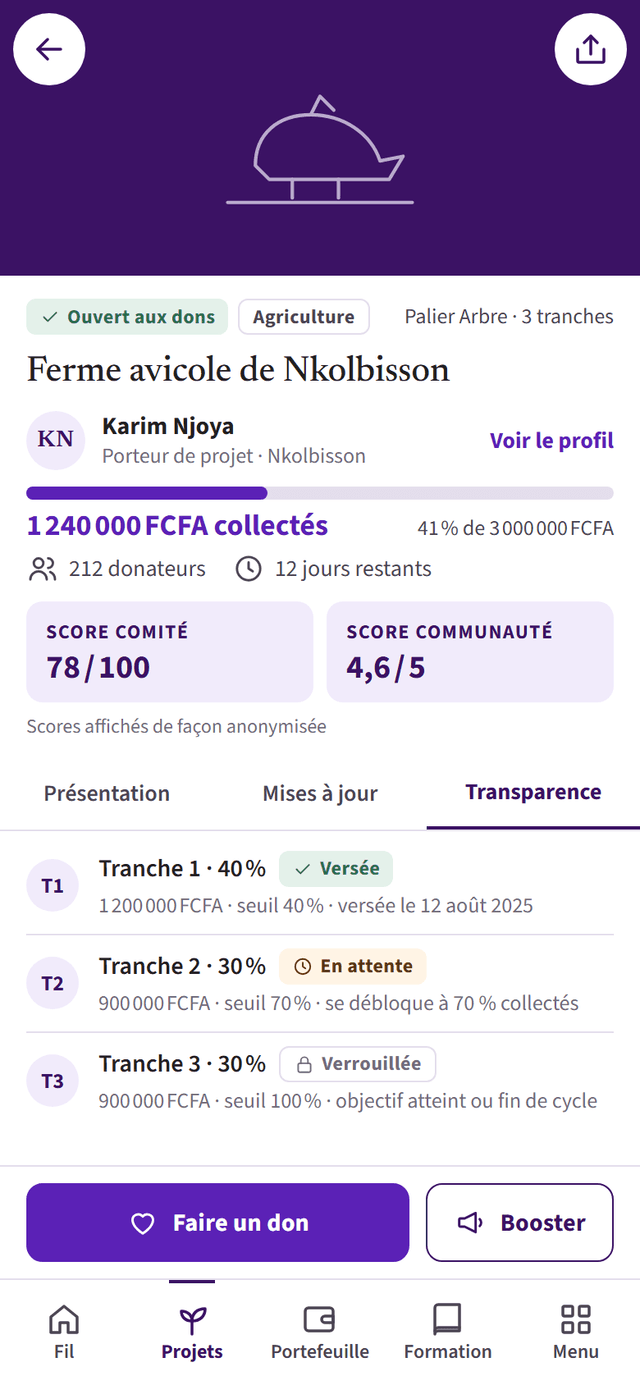 Une fiche projet dans PAAM